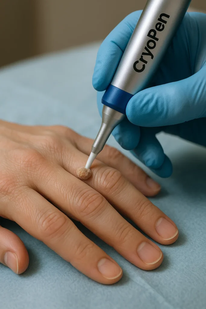 example of cryopen wart removal Stratford treatment on a persons finger