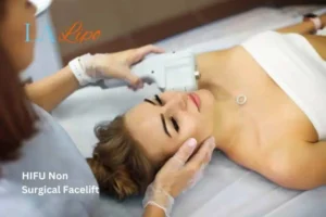 Woman having Hi-Fu to reduce wrinkles Stratford.