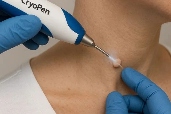 Person receiving Cryotherapy skin tag removal Stratford