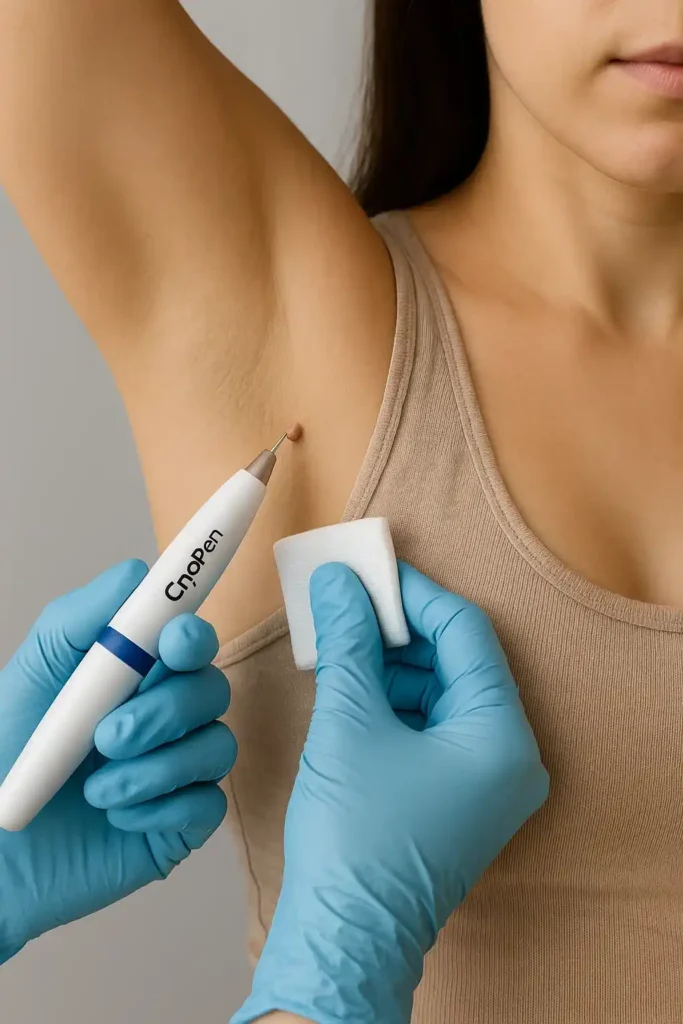 woman having cryopen to remove underarm skin tags Stratford