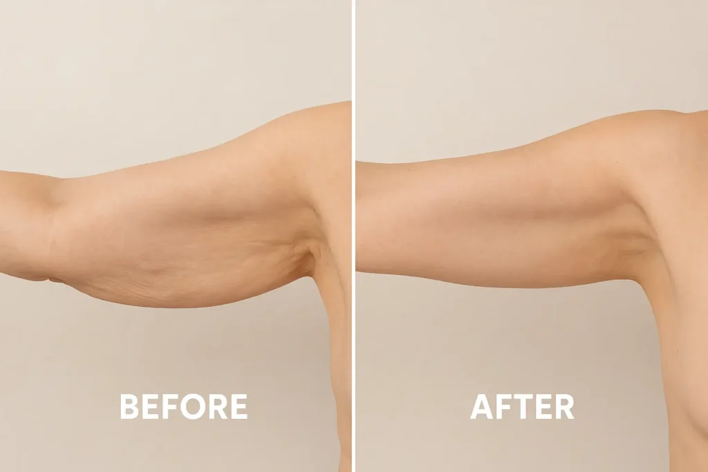 Picture of LA LIPO Stratford before and after results of skin tightening treatment on the upper arms.